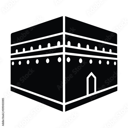 Black And White Vector Illustration Of The Holy Kaaba In Mecca Saudi Arabia