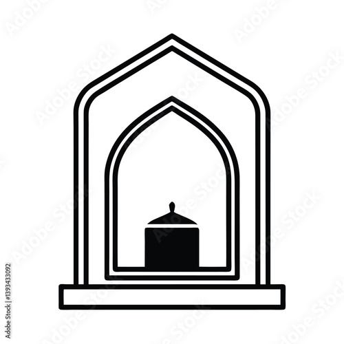 Islamic Style Arch And Incense Burner Vector Illustration Black And White