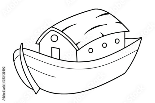 Noahs Ark Black And White Outline Illustration For Coloring Books