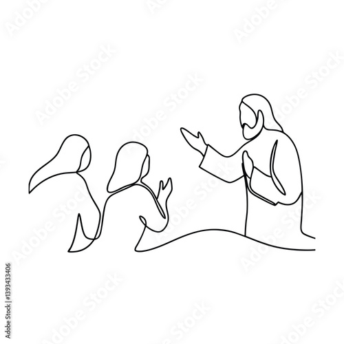 Continuous Line Drawing Of Jesus Ministering To Two Women Concept Art