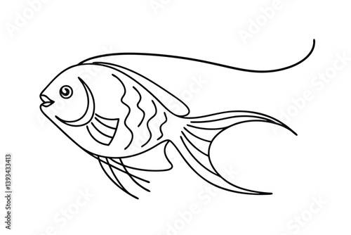 Exotic Fish Line Art Illustration Swimming Gracefully In A Minimalist Style