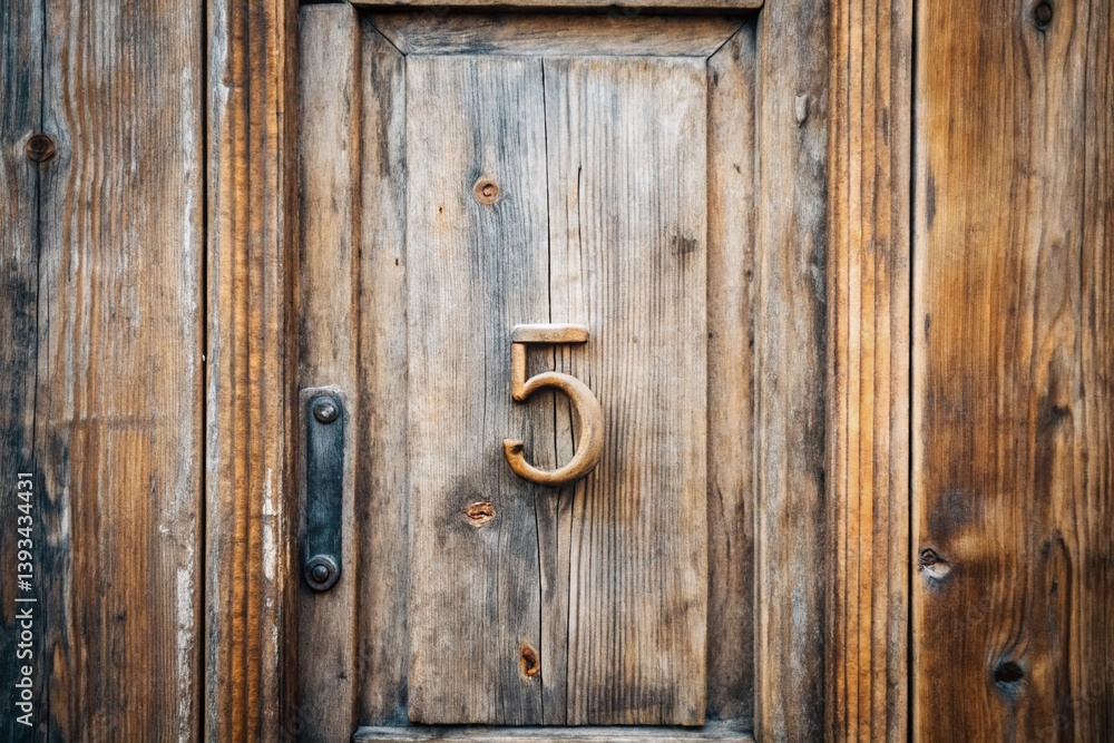 Rustic Charm A Minimalist House Number Five HandPainted on an Aged Wooden Door Perfect for a Farmhouse or Rustic Charm A Minimalist House Number Five HandPainted on an Aged Wooden Door Perfect for a Farmhouse or