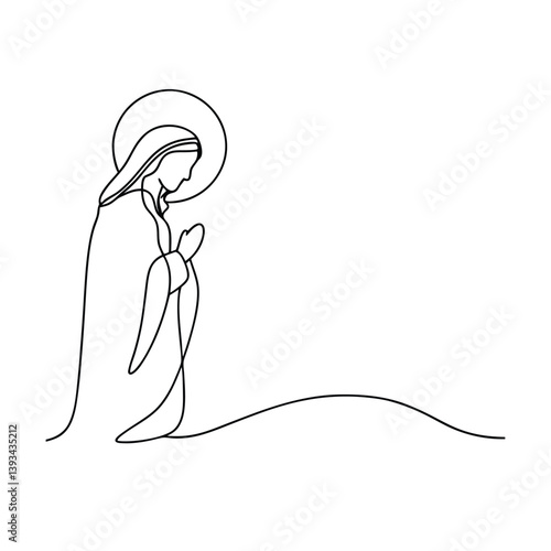 Virgin Mary Continuous Line Art Praying Silhouette Vector Illustration Religious Design