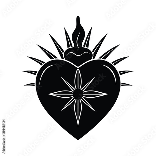 Sacred Heart Vector Graphic Symbol Of Faith And Devotion With Flames