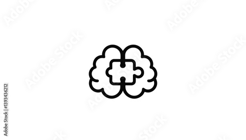 Brain with puzzle icon – mental health, therapy and emotional support symbol for educational and psychological projects