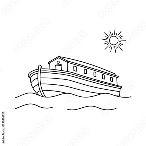 Noahs Ark Floats On The Water Under The Sun In Black And White