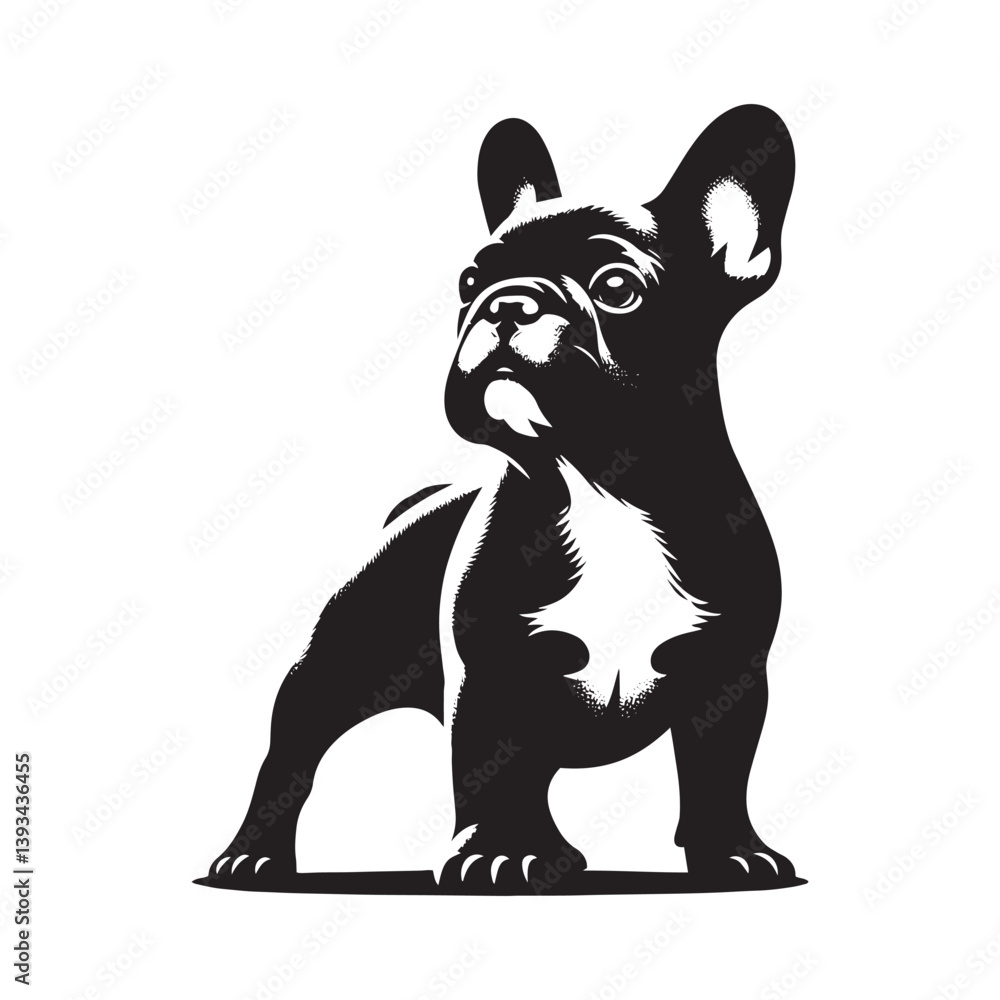 Obraz premium French Bulldog Dog Vector Silhouette, Adorable Canine Outline, Playful Pet Lover Clipart, Cute Dog Art for Logos, Stickers, Apparel, Digital Prints, Crafts, and Posters.