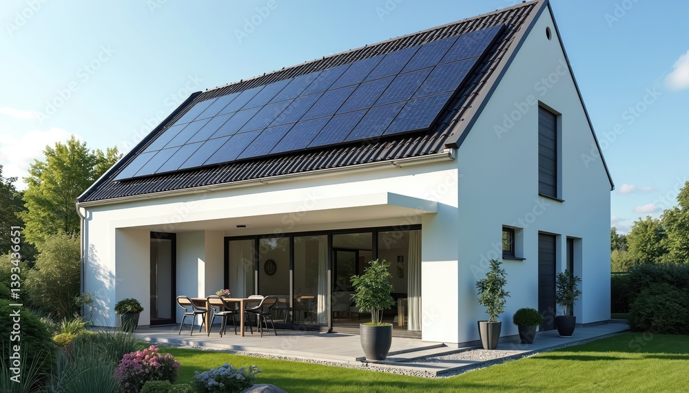 custom made wallpaper toronto digitalModern family home in Germany with solar panels roof. Sustainable eco-friendly construction features energy efficiency. New residential building with renewable tech. Green architecture, suburban