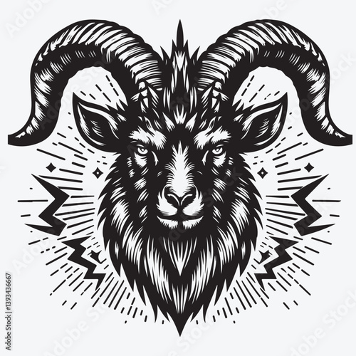 Monochrome badass goat head in vintage style. Vector illustration stock illustration