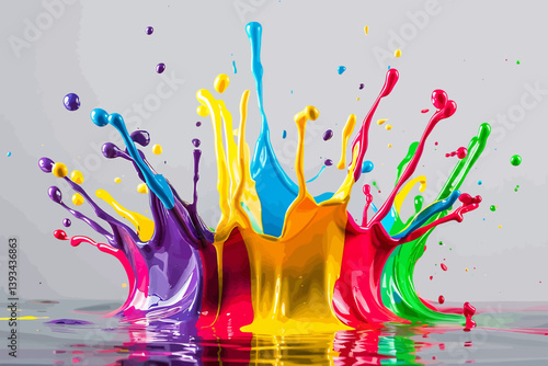 multi colored paint splashes bright colors. illustration.