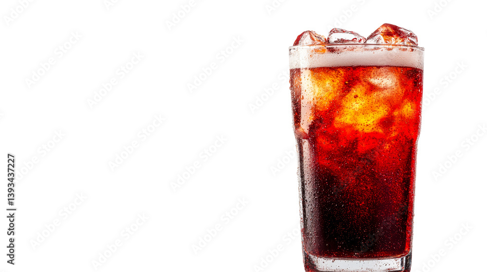 Dark soda with ice and condensation, refreshing drink, cut out transparent Dark soda with ice and condensation, refreshing drink, cut out transparent