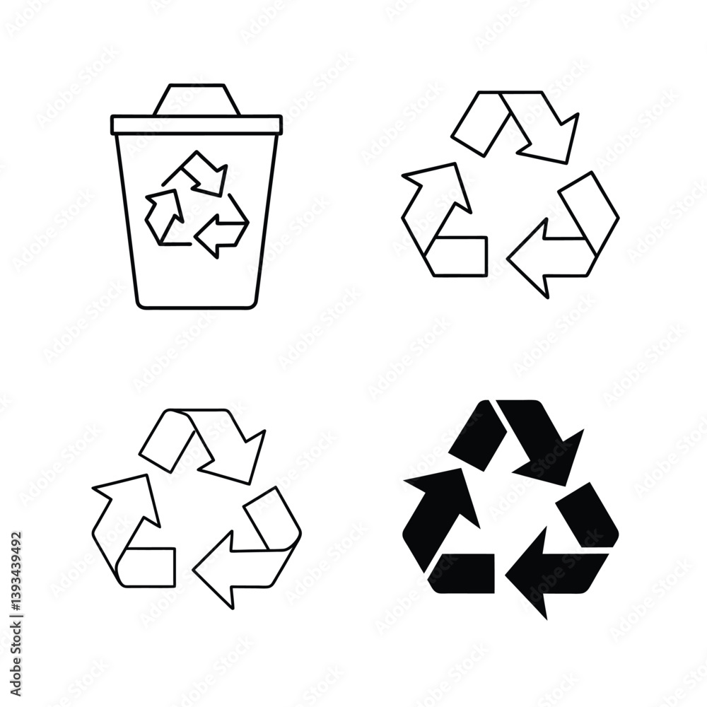 Obraz premium Set of Outline Recycling Icons with Arrows on White Background