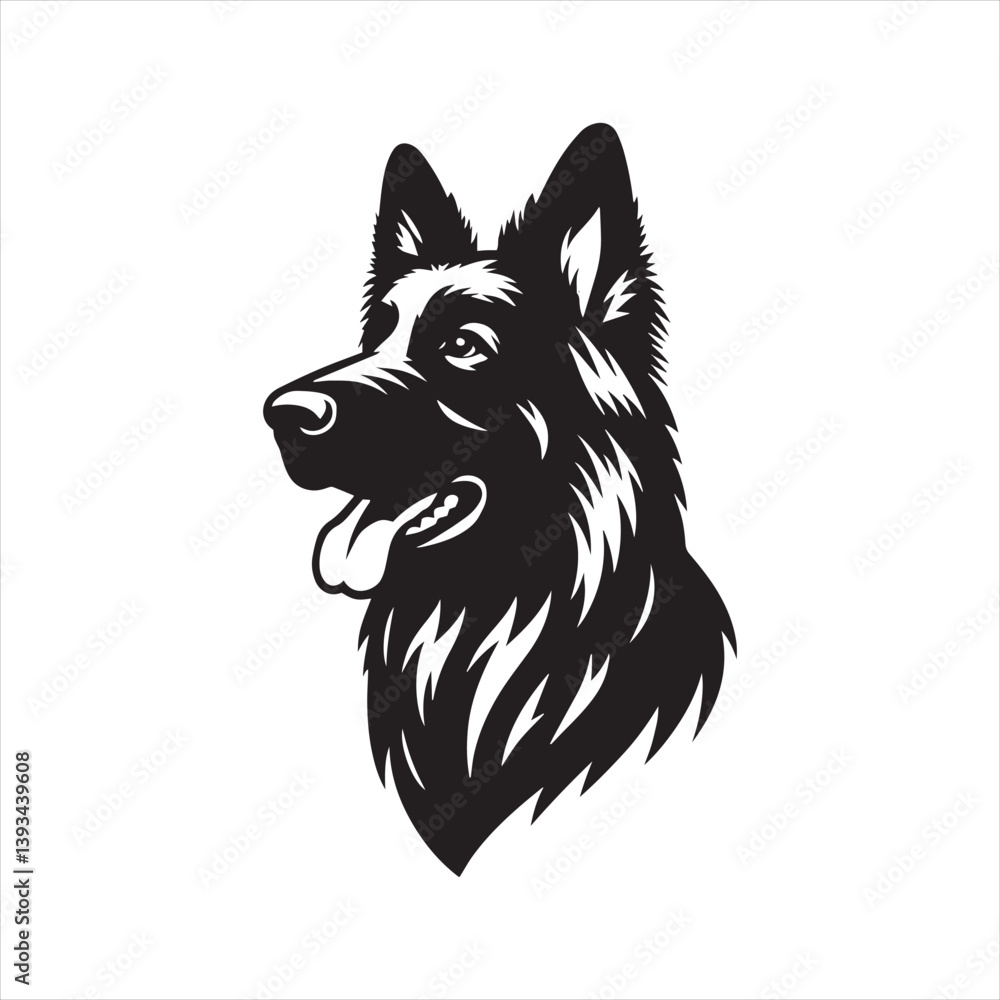 Naklejka premium German Shepherd Dog Vector Silhouette, Strong Loyal Canine Outline, Intelligent Working Dog Art, Pet Lover Clipart for Logos, Stickers, Apparel, Digital Prints, Crafts, and Posters.