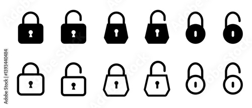 Lock icon set. Padlock open and closed. Locked and unlocked icon. Security symbol. Vector illustration.