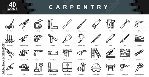 Carpentry icon collection set. Simple line vector illustration.