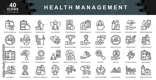 Health Management icon collection set. Simple line vector illustration.