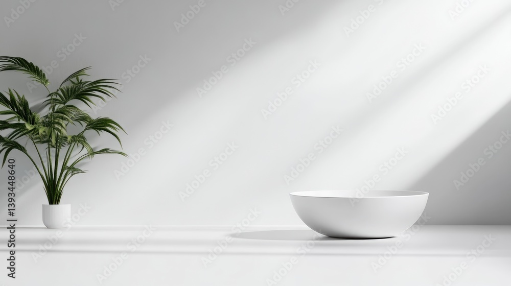 Minimalist White Display with Tropical Plant Minimalist White Display with Tropical Plant