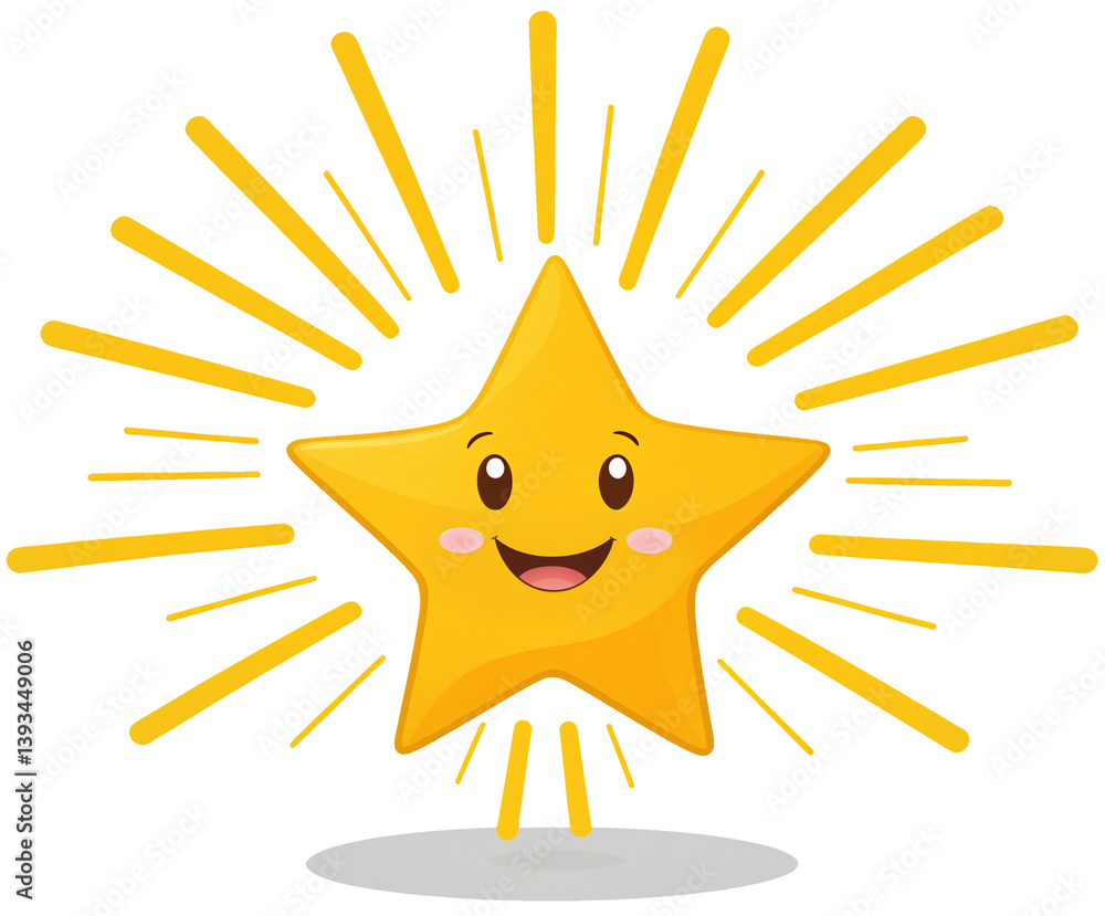 happy star mascot figure emoticon face with a smile, smiling icon symbol, isolated illustration