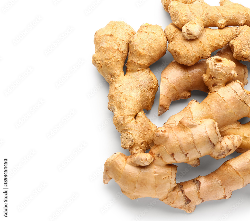 Fresh ginger roots on white background Fresh ginger roots on white background