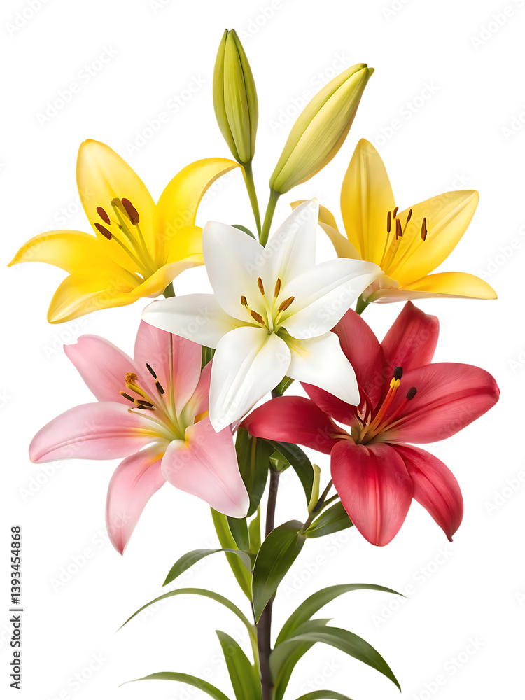 Naklejka premium Colorful lily flowers bouquet isolated on transparent background