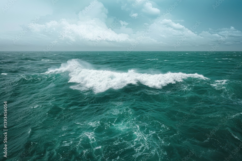 Fototapeta premium Waves crashing against the turquoise ocean under a cloudy sky during the day