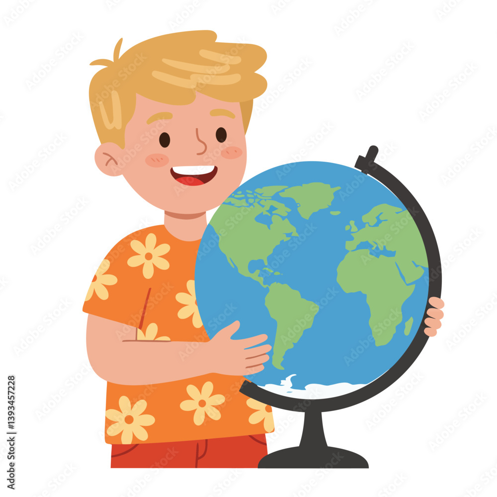 Earth Day Concept with Smiling Boy and Globe Earth Day Concept with Smiling Boy and Globe