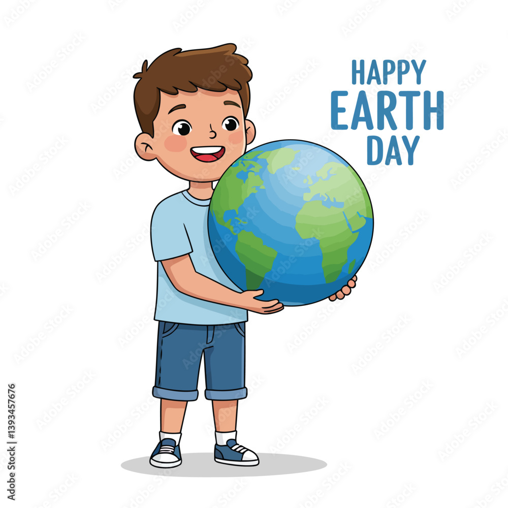 Fototapeta premium Earth Day Concept with Smiling Boy and Globe
