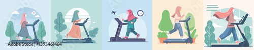 hijab woman vector using treadmill