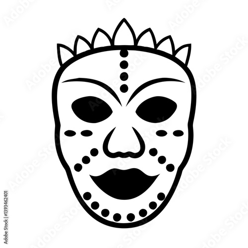 Traditional mask icon with intricate designs and patterns, black outline style