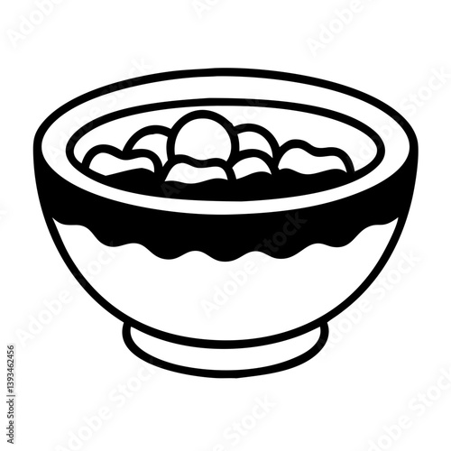 Clay bowl icon filled with food, black outline design