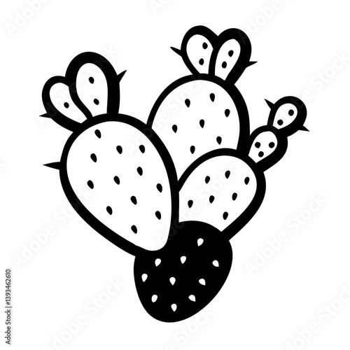 Nopal cactus pad icon with multiple segments in black outline design
