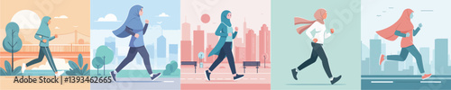 vector of a woman in hijab running