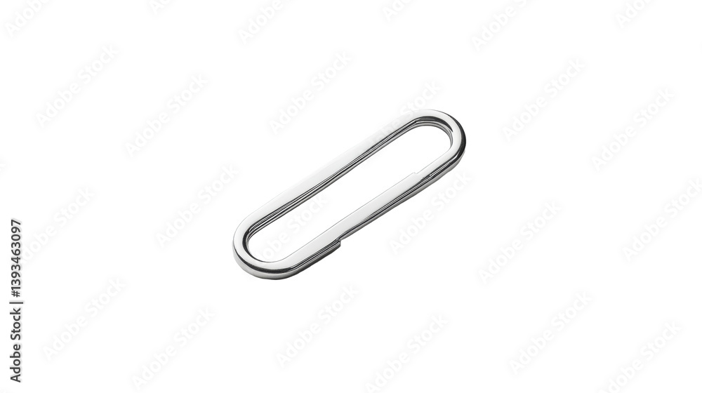 Single silver paperclip on clean minimalist design office environment close-up perspective Single silver paperclip on clean minimalist design office environment close-up perspective