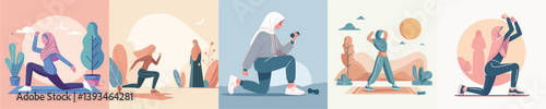 hijab woman vector doing exercise