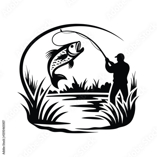 a angler catching a fish silhouette