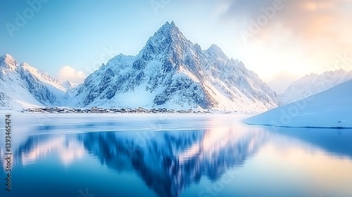 Wallpaper Mural A snowy mountain landscape with reflections on a calm cold lake Torontodigital.ca