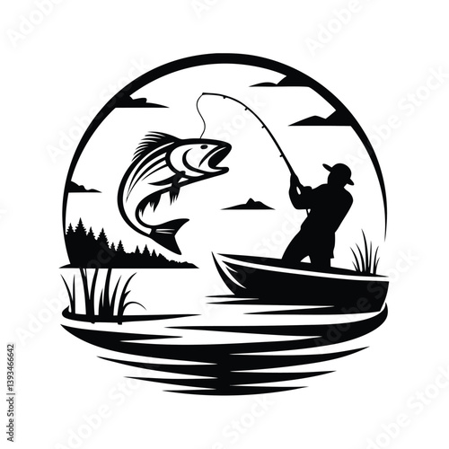 a angler catching a fish silhouette