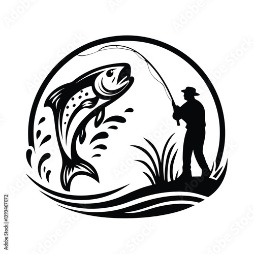 a angler catching a fish silhouette