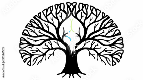 Decorative Black Tree Silhouette | Branching Tree of Life Graphic | Abstract Nature Inspired Tree Design | Tree Illustration Artwork Design