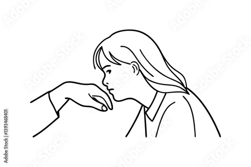 Sad Girl Line Art Crying Woman, Grief, Sorrow, Tears, Pain, Black, White, Minimalist, Illustration