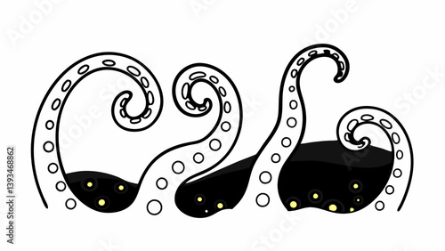 Black and White Octopus Tentacles Illustration Dark Liquid Sea Creature Graphic