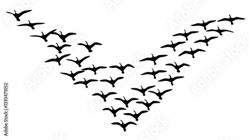 Migrating Birds in V Formation - Black Silhouette Flock Illustration