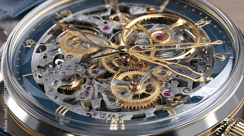 High-end timepiece showcasing intricate inner workings and meticulous detail.  