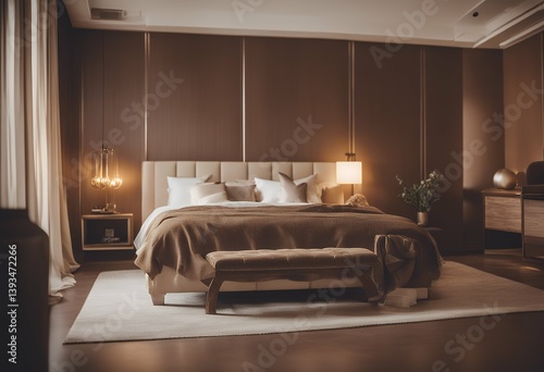 luxury beige bench hotel contemporary bedroom brown rug fresh carpet design floor architecture modern ottoman sleep classic designer white bedchamber inspiration grey table velvet interior living