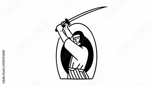 Black and White Samurai Warrior Katana Sword Graphic Illustration