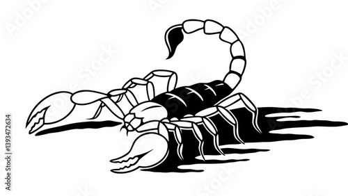 Black and White Scorpion Vector Detailed Illustration Desert Arachnid Prominent Claws Stinger Art Royalty Free Stock Image for Digital Download