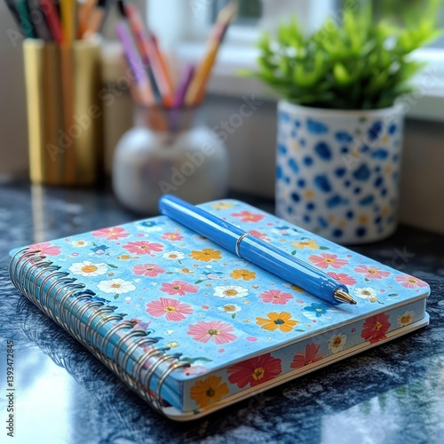 Wallpaper Mural Floral spiral-bound notebook with pen Torontodigital.ca