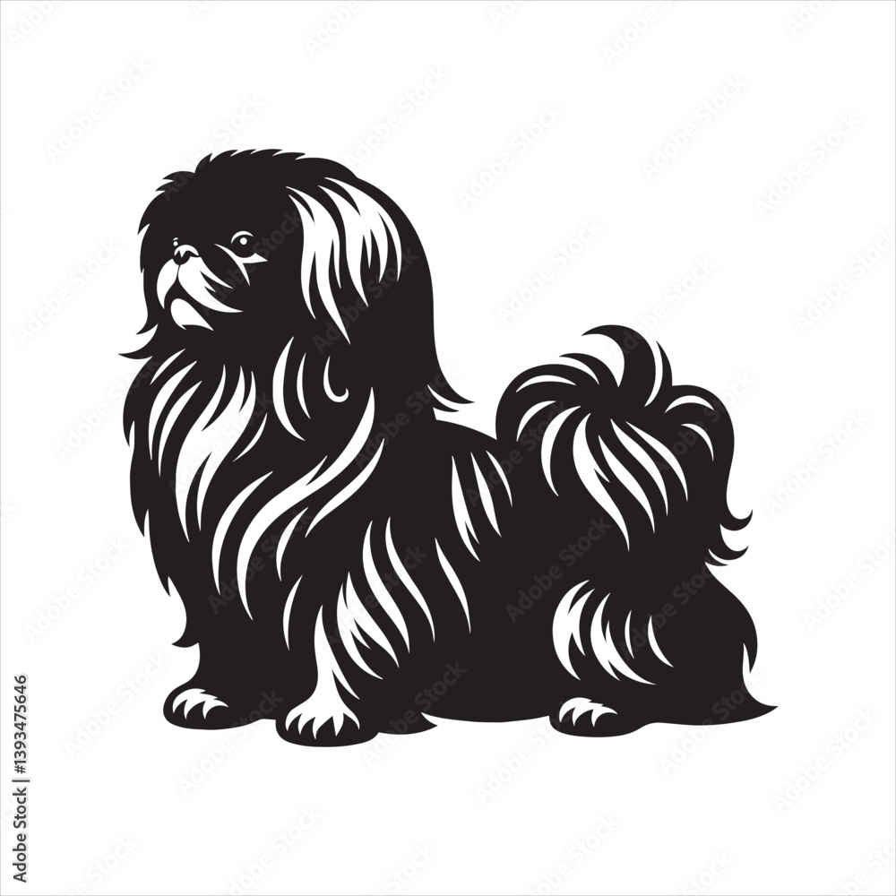 Pekingese Dog Vector Silhouette, Charming Small Canine Outline, Loyal Pet Lover Clipart, Adorable Dog Art for Logos, Stickers, Apparel, Digital Prints, Crafts, and Posters. Pekingese Dog Vector Silhouette, Charming Small Canine Outline, Loyal Pet Lover Clipart, Adorable Dog Art for Logos, Stickers, Apparel, Digital Prints, Crafts, and Posters.