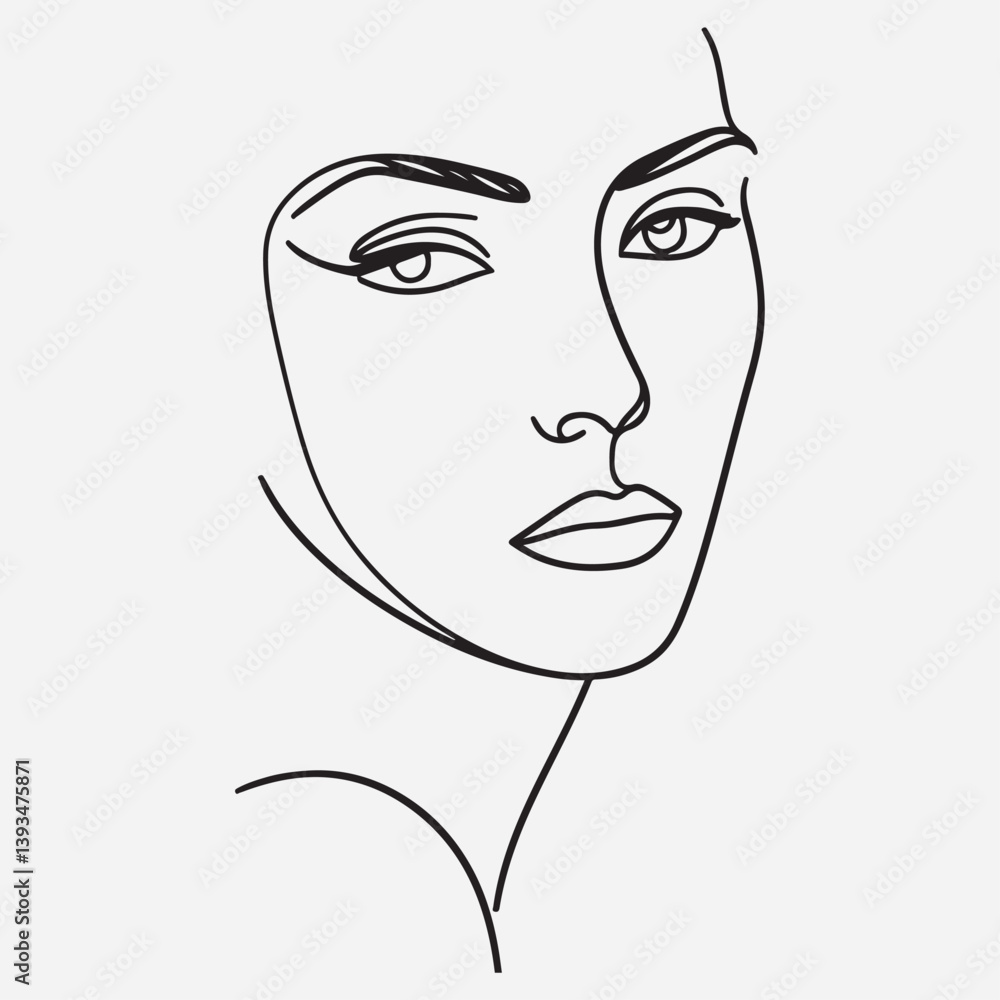 portrait. Simple, minimalist vector illustration of beautiful woman face. Line drawing. stock illustration portrait. Simple, minimalist vector illustration of beautiful woman face. Line drawing. stock illustration