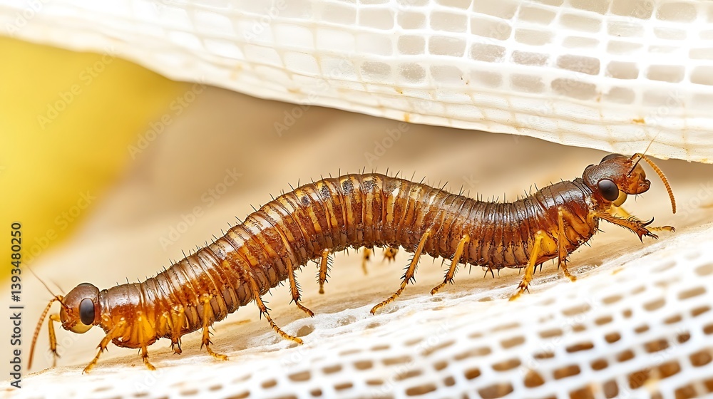 Fototapeta premium Two brown arthropods are walking on a textured white surface